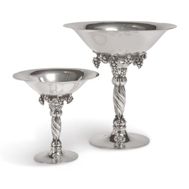 View full screen - View 1 of Lot 944. TWO DANISH SILVER GRAPEVINE TAZZE, NOS. 263A AND 263B, GEORG JENSEN SILVERSMITHY, COPENHAGEN, CIRCA 1925-32.