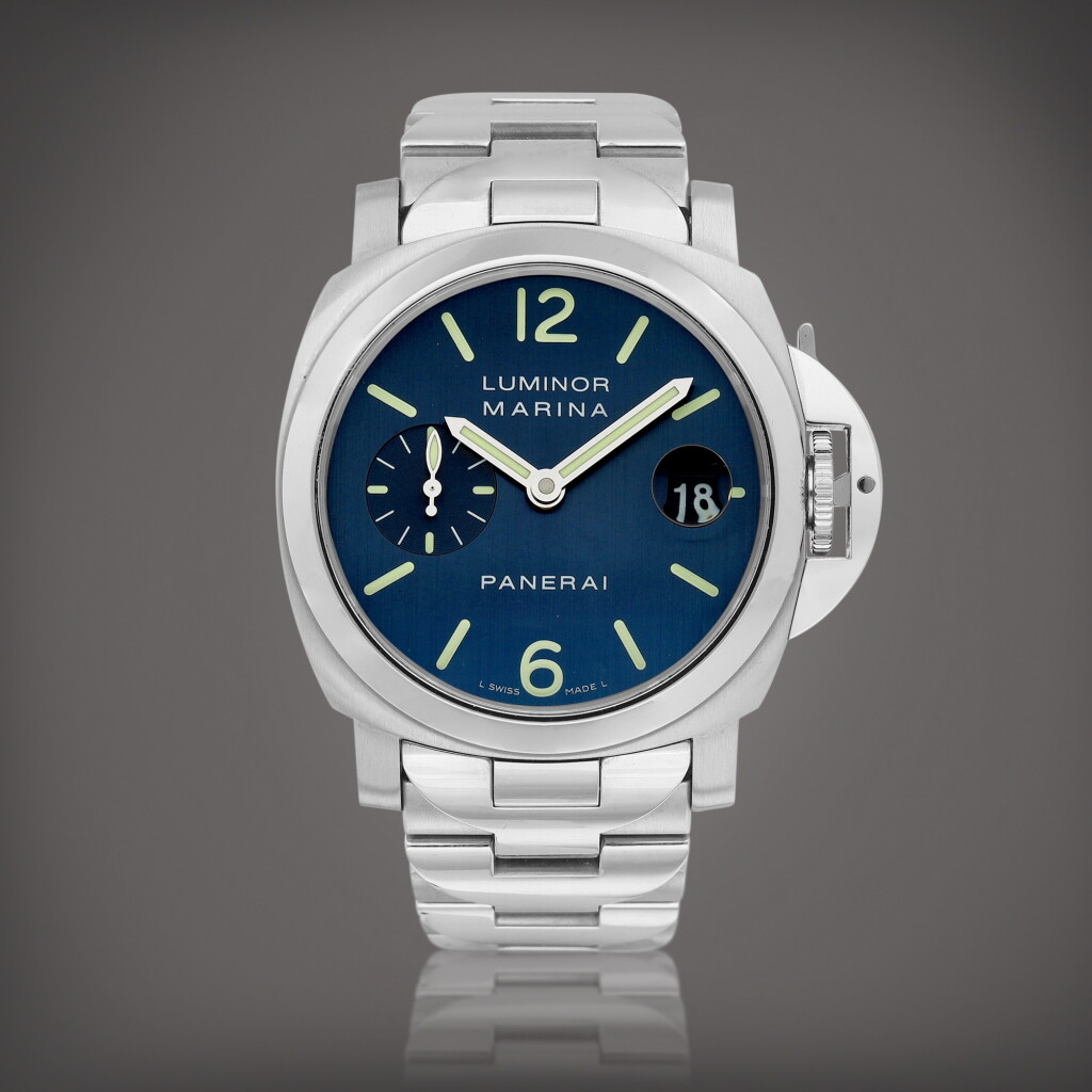 View full screen - View 1 of Lot 787. Luminor Marina, Reference PAM00120 | A stainless steel wristwatch with date and bracelet, Circa 2005 | 沛納海 | Luminor Marina 型號PAM00120 | 精鋼鏈帶腕錶,備日期顯示,約2005年製.