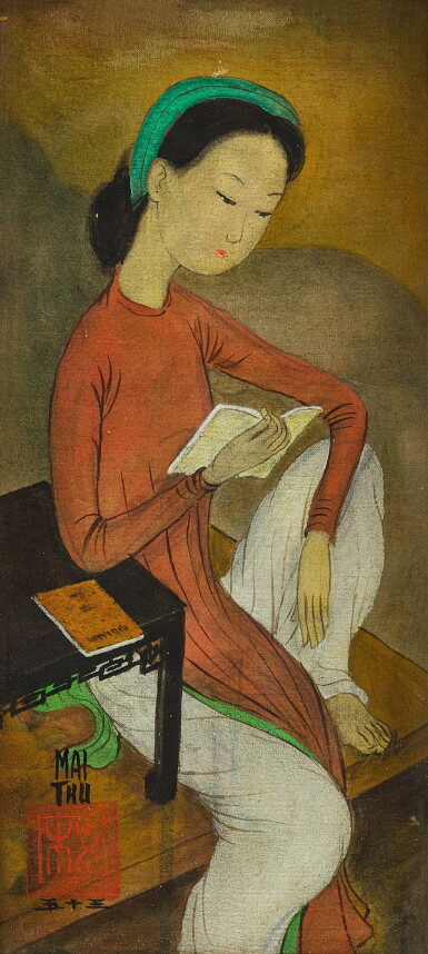 View full screen - View 1 of Lot 6109. Mai Trung Thu 枚中栨 (梅忠恕) | Lady Reading 讀書的女士.