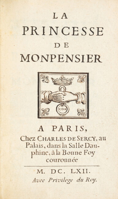 View full screen - View 1 of Lot 41. La Princesse de Montpensier. Paris, Charles de Sercy, 1662. In-12, reliure pastiche. Édition originale.
