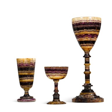 View full screen - View 1 of Lot 22. A set of three English Blue John goblets, mid-19th century.