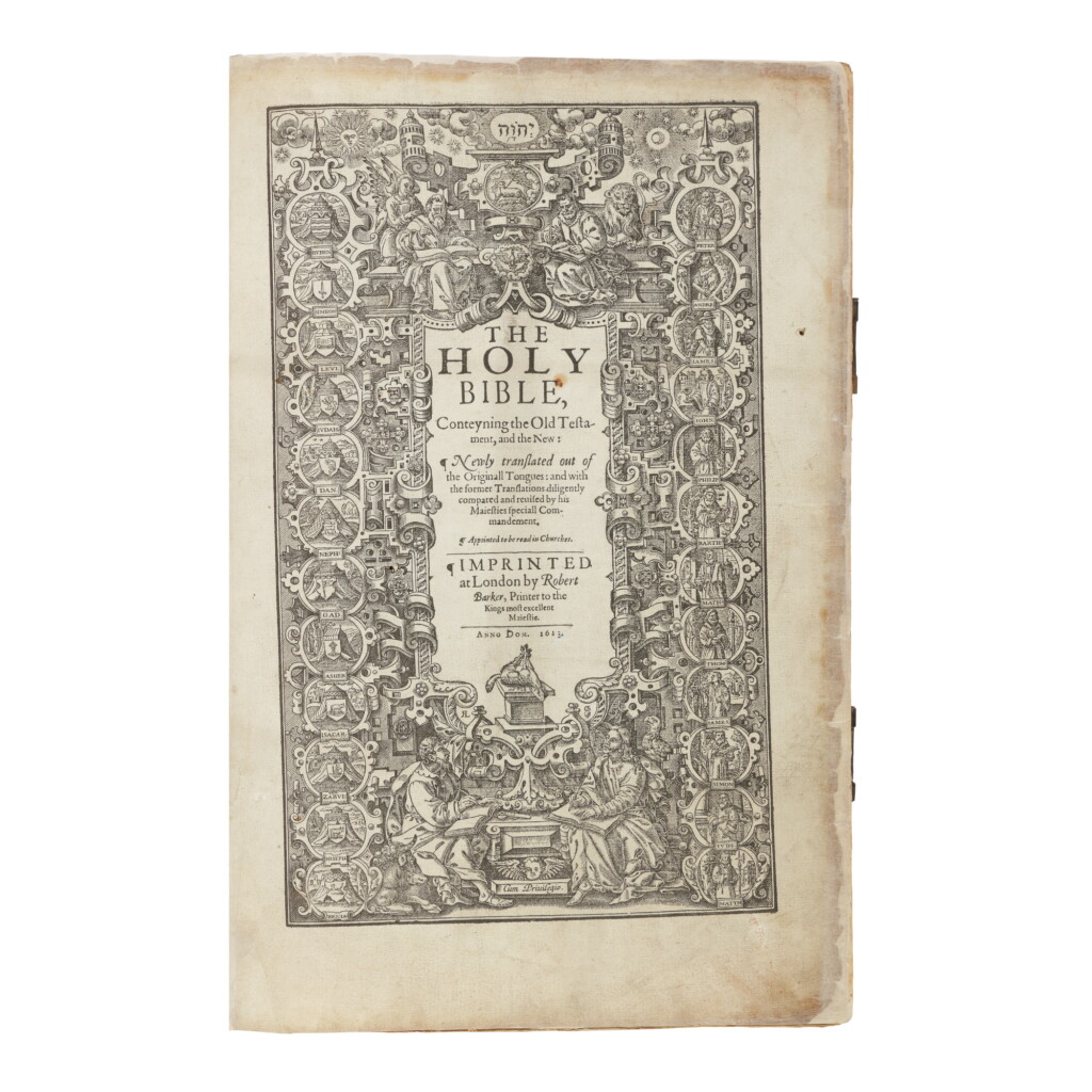 View full screen - View 1 of Lot 120. BIBLE IN ENGLISH (KING JAMES VERSION) | The Holy Bible, Conteyning the Old testament and the new: Newly Translated out of the Originall Tongues: and with the former Translations diligently compared and revised by his Maiesties special Commandement. London: Robert Barker, 1613.