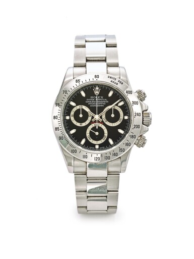 View full screen - View 1 of Lot 3. ROLEX | REF 116520 DAYTONA, A STAINLESS STEEL AUTOMATIC CHRONOGRAPH WRISTWATCH WITH BRACELET CIRCA 2003.