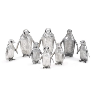 View full screen - View 1 of Lot 204. Eight novelty silver condiment holders, four William Comyns & Sons Ltd., 1973-1988; the others Alfred Dunhill, London 1972/1974.