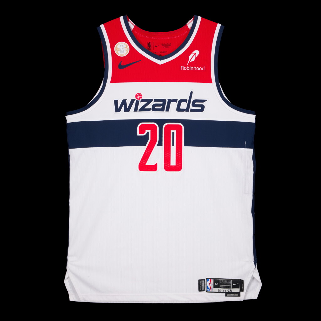 View full screen - View 1 of Lot 46. Alexandre Sarr Washington Wizards 2025-2026 NBA Tip-Off Game Worn Association Edition Jersey | Special Edition 'All-Rookie First Team' Trophy Patch | Double-Double.