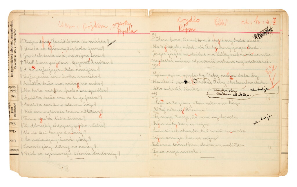 View full screen - View 1 of Lot 69. Béla Bartók. Slovak folksong-text transcriptions apparently by Klára Gombossy, CORRECTED AND ANNOTATED BY BARTÓK, 1915-1916, UNPUBLISHED IN THIS FORM.
