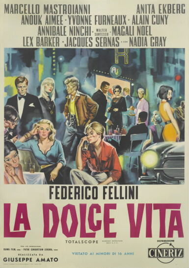 View full screen - View 1 of Lot 24. La Dolce Vita (1960) poster, Italian.