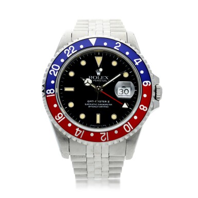 View full screen - View 1 of Lot 175. ROLEX | REFERENCE 16710 GMT-MASTER II 'PEPSI' A STAINLESS STEEL AUTOMATIC DUAL TIME WRISTWATCH WITH DATE AND BRACELET, CIRCA 1991 .