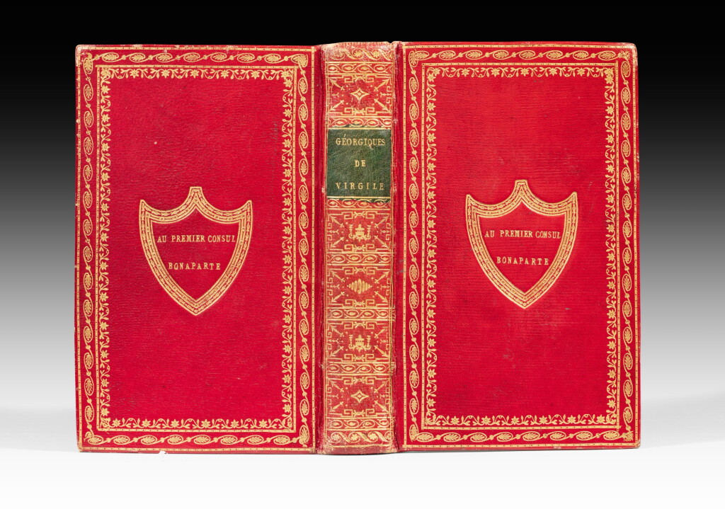 View full screen - View 1 of Lot 54. Les Géorgiques... Paris, an X-1801. In-8 Maroquin rouge. Exemplaire de dédicace offert à Bonaparte.