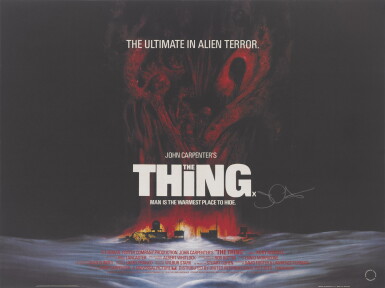 View full screen - View 1 of Lot 275. THE THING (1982) POSTER, BRITISH, SIGNED BY JOHN CARPENTER.
