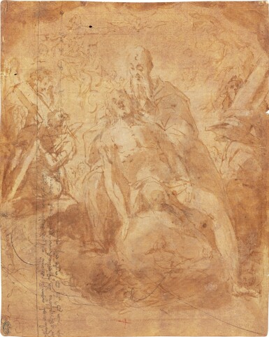 View full screen - View 1 of Lot 3. Christ in glory with God the Father and the Holy Spirit surrounded by Angels with the symbols of the Passion.