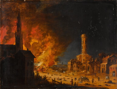 View full screen - View 1 of Lot 8. The aftermath of a battle in a town ravaged by fire.