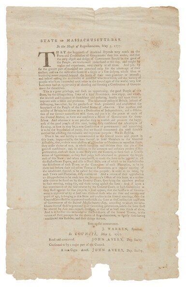 View full screen - View 1 of Lot 31. Massachusetts | "The injustice and cruelty of Britain has driven us to a Declaration of Independence".