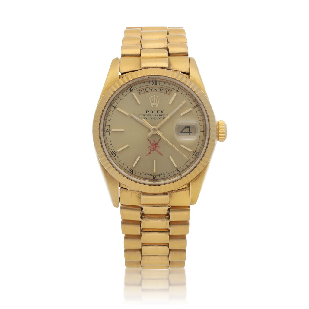 View full screen - View 1 of Lot 13. 'Khanjar' Day-Date, Ref. 18078 Yellow gold wristwatch with day and date Circa 1978.