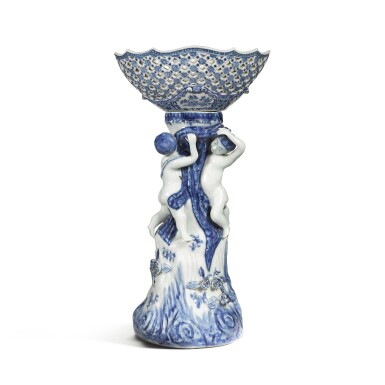 View full screen - View 1 of Lot 264. A blue and white lemon basket on stand, Qing dynasty, 18th century.