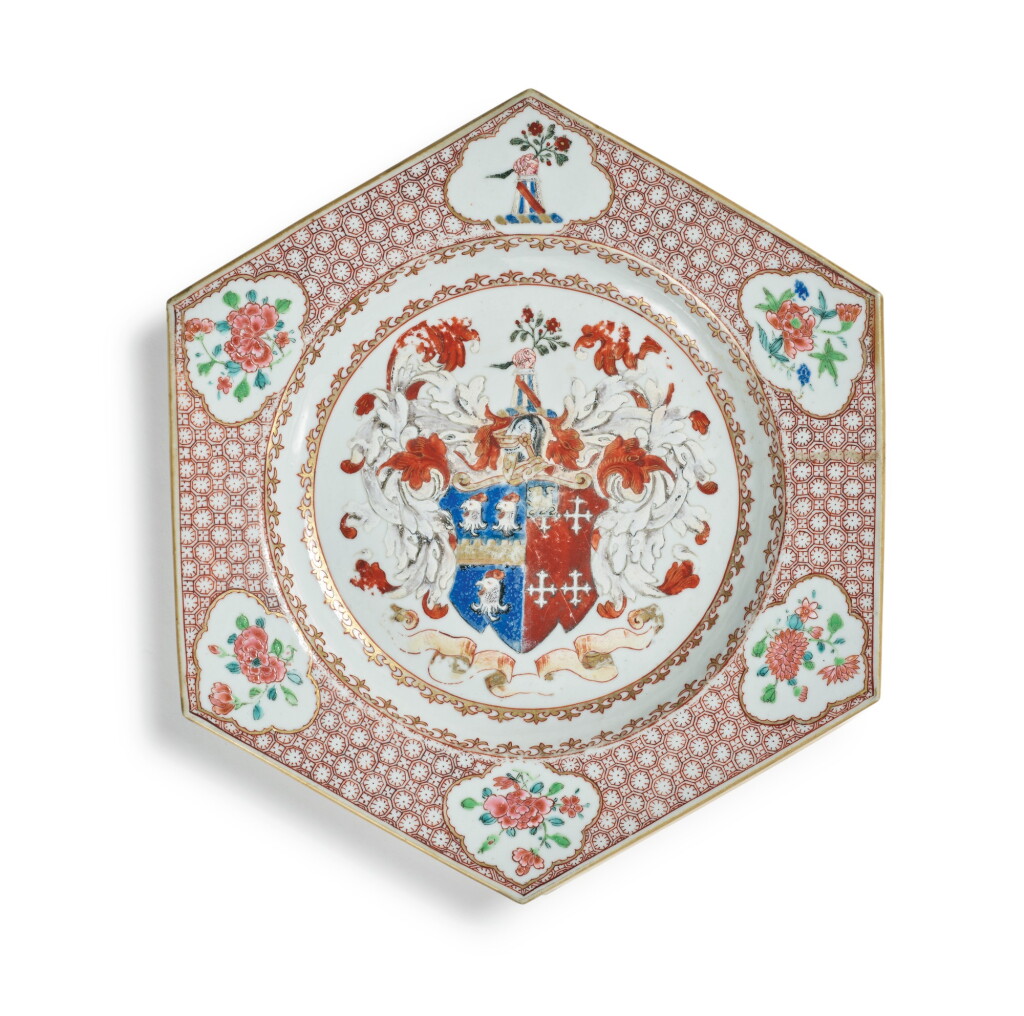 View full screen - View 1 of Lot 287. A CHINESE EXPORT ARMORIAL HEXAGONAL PLATE, QING DYNASTY, YONGZHENG / QIANLONG PERIOD, CIRCA 1735.