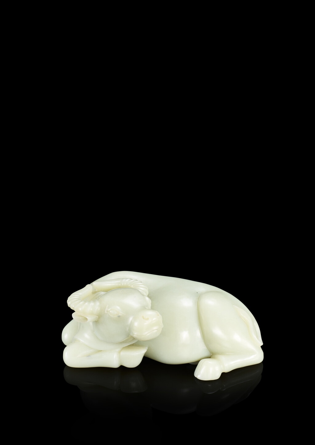 View full screen - View 1 of Lot 3698. A rare and large white jade figure of a buffalo, Qing dynasty, 18th century | 清十八世紀 白玉臥牛.