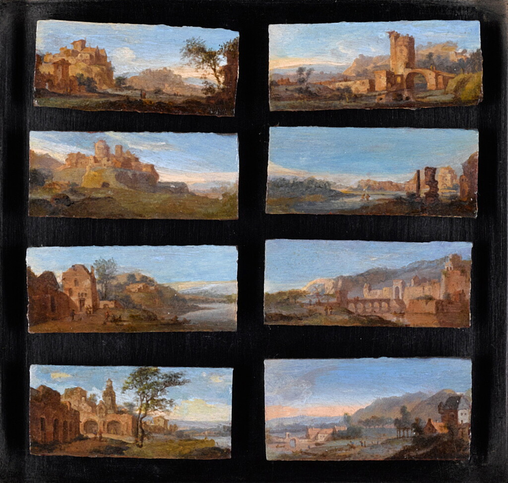 View full screen - View 1 of Lot 353. Eight miniature Italianate landscapes.