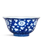 A powder-blue-ground reserve-decorated 'floral 'bowl Mark and period of Yongzheng | 清雍正 灑藍地留白菊紋盌 《大清雍正年製》款