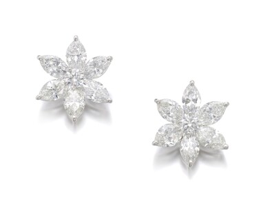 View full screen - View 1 of Lot 11. PAIR OF DIAMOND EARRINGS.