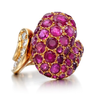 View full screen - View 1 of Lot 26. Ruby and diamond ring, 1970s.