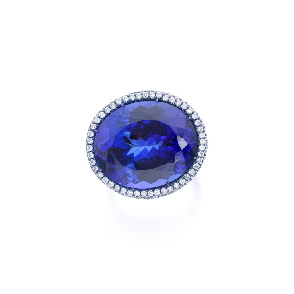 View full screen - View 1 of Lot 817. Tanzanite and diamond ring.