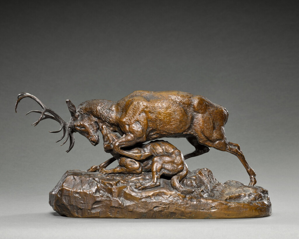 View full screen - View 1 of Lot 275. Loup tenant un cerf à la gorge (Wolf holding a deer by the throat).
