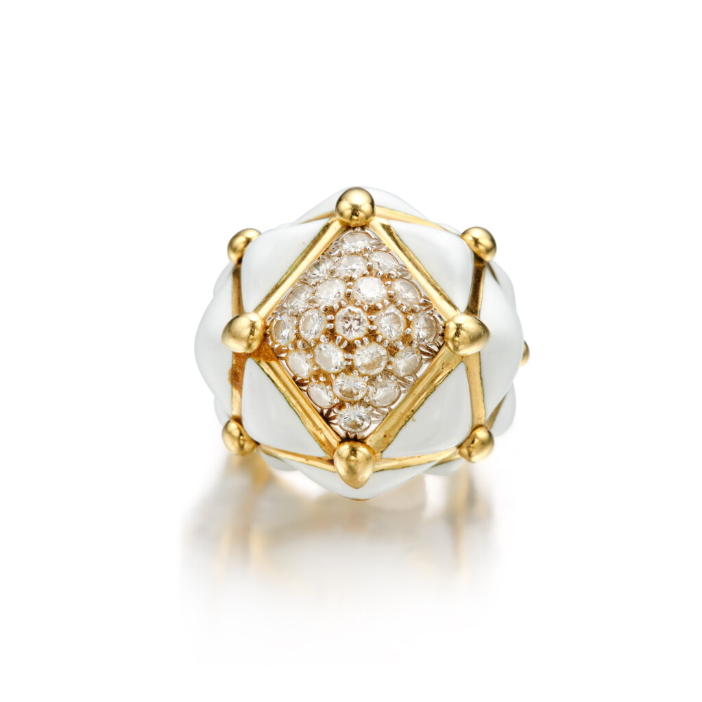 View full screen - View 1 of Lot 308. Gold, Enamel and Diamond Ring.