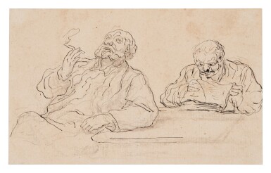 View full screen - View 1 of Lot 241. Recto: Le fumeur et le lecteur; Verso: Study of a lawyer carried away by his plea.