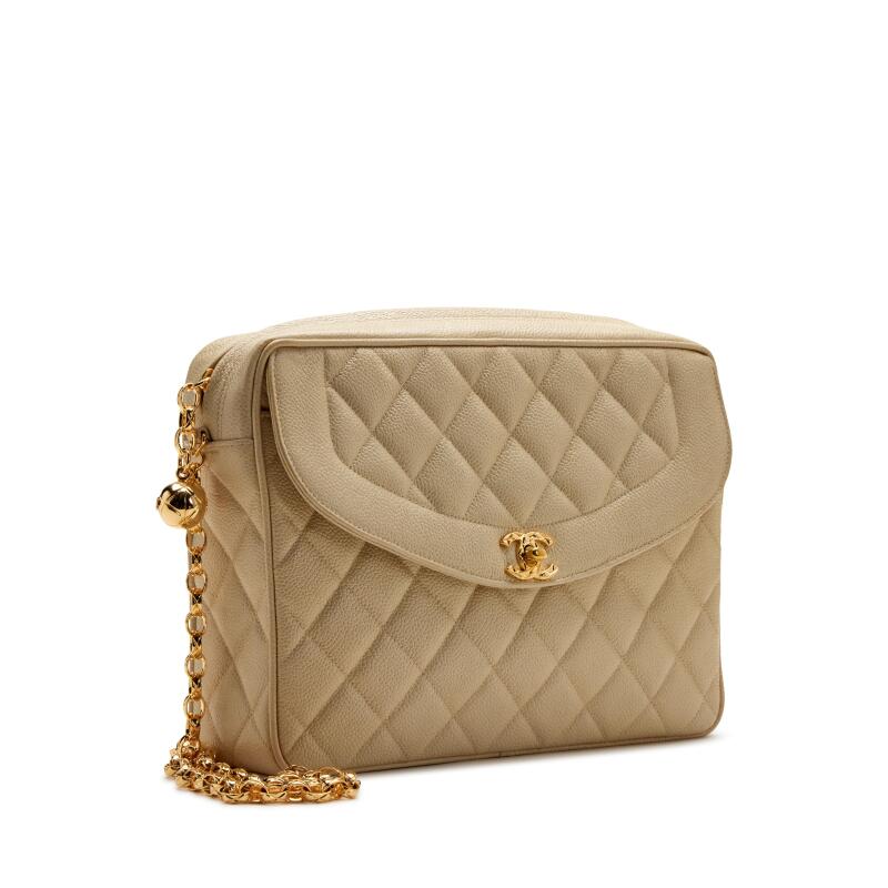 Chanel Vintage Light Beige Quilted Caviar Front Pocket Bijoux Chain Large Camera Bag Gold Hardware, 1991-1994 Available For Immediate Sale At Sotheby's Chanel Vintage Light Beige Quilted Caviar Front Pocket Bijoux Chain Large Camera Bag Gold Hardware, 1991-1994 Available For Immediate Sale At Sotheby's