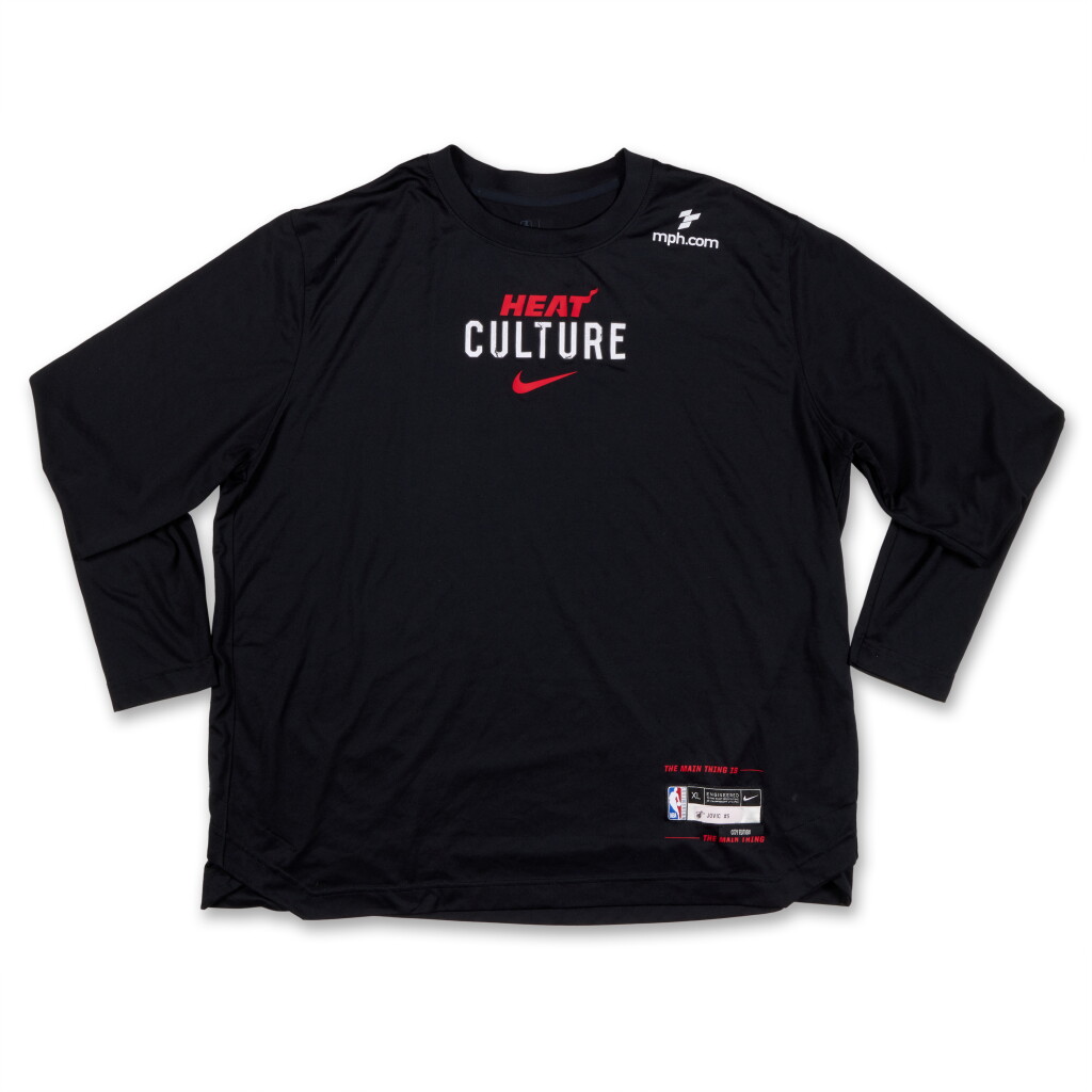 View full screen - View 1 of Lot 143. Nikola Jovic Miami Heat 2023-2024 Game Worn City Edition Warmup Top.
