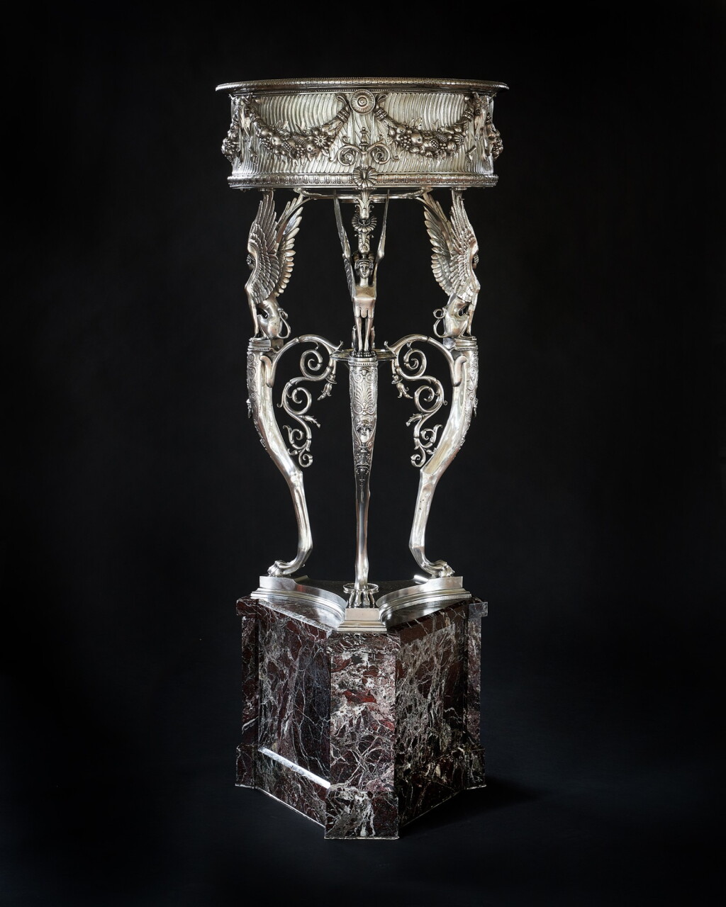 View full screen - View 1 of Lot 48. A French silvered-bronze athénienne by Ferdinand Barbedienne, Paris, last quarter 19th century.