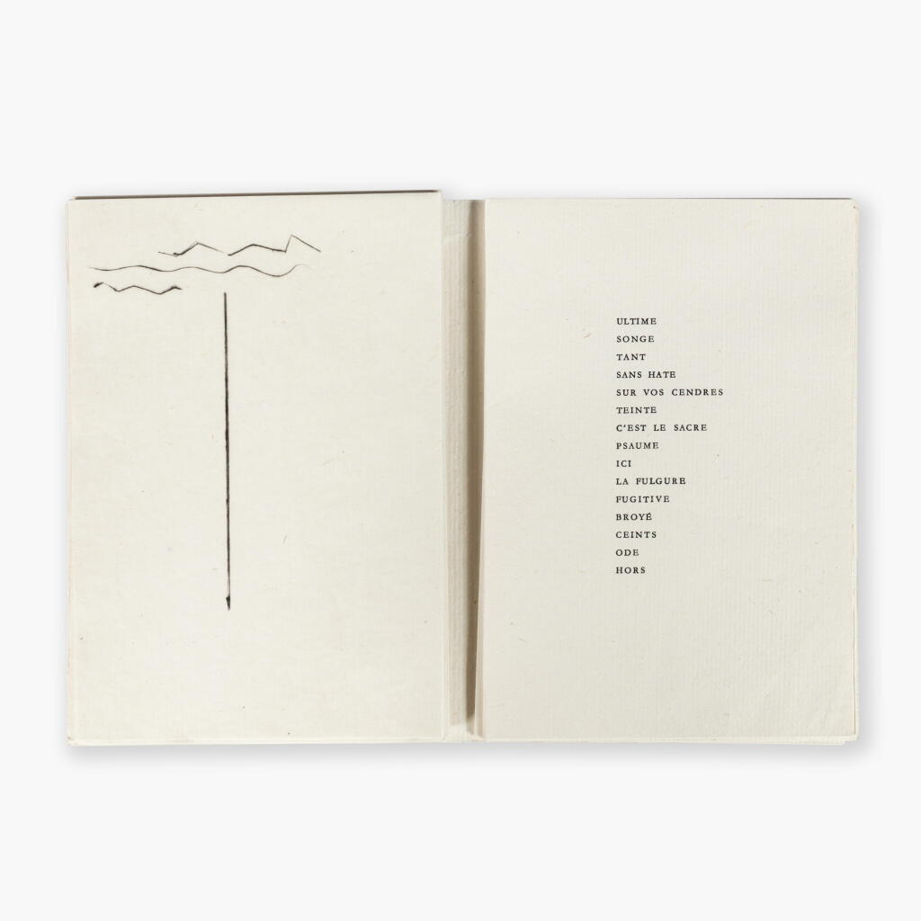 Voir en plein écran - Voir 1 du lot 5. Hymne à la mémoire du vide. 1991. En feuilles, sous étui de Renaud Vernier. Exemplaire sur Chine. Avec 5 pointes-sèches de Geneviève Asse. Exemplaire Paricaud..