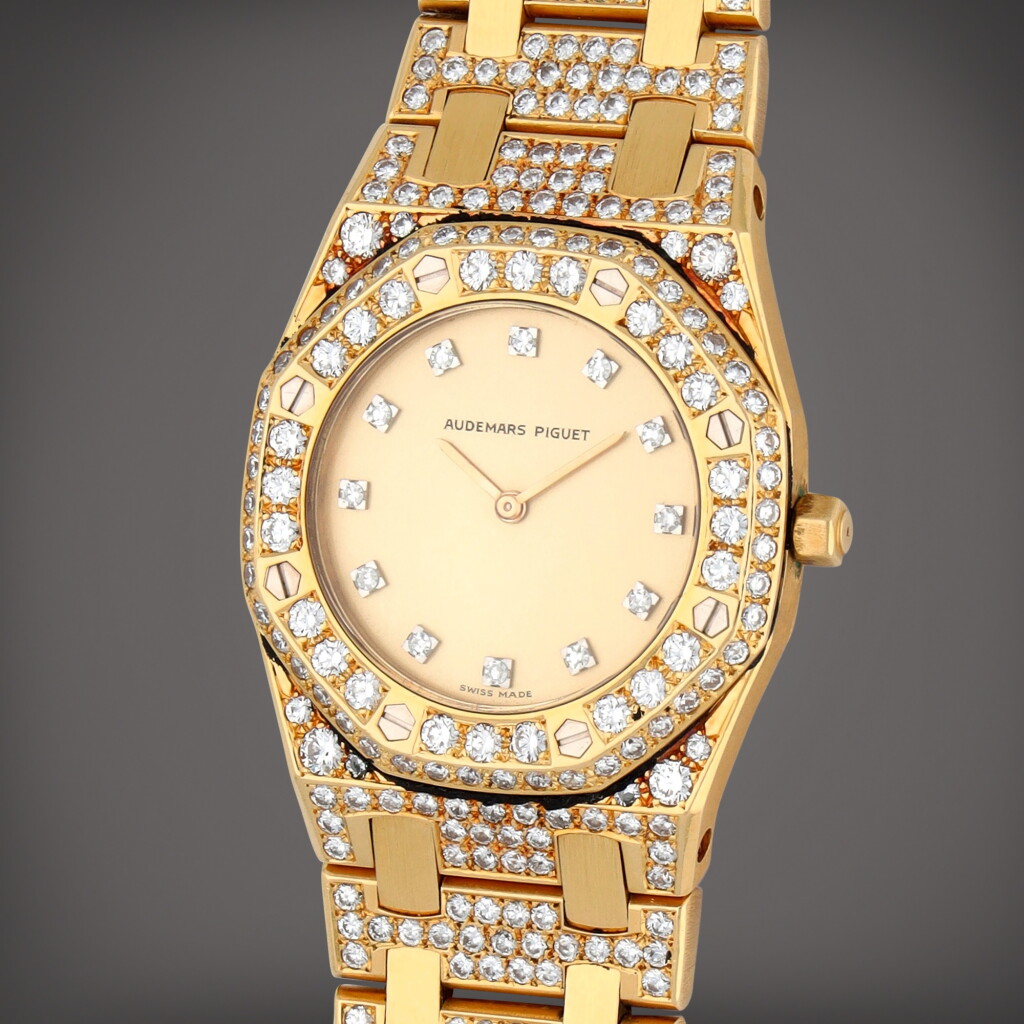 View full screen - View 1 of Lot 221. Royal Oak, Reference 6007BA | A yellow gold and diamond-set wristwatch with bracelet | Circa 1990.