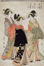 Chokosai Eisho (flourished 1790s) | The courtesans Hinazuru, Ori, and Misayama of the Chojiya house | Edo period, late 18th century