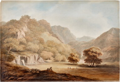 View full screen - View 1 of Lot 187. Figures and sheep in a valley, probably Borrowdale in the Lake District.