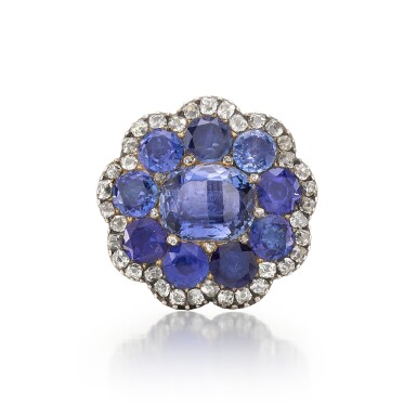 View full screen - View 1 of Lot 2. Sapphire & Diamond Brooch, 19th Century.