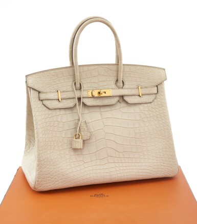 View full screen - View 1 of Lot 25. Matte beton alligator and palladium hardware handbag, Birkin 35, Hermès, 2014.