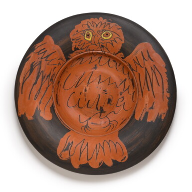 View full screen - View 1 of Lot 14. Hibou rouge sur fond noir (A. R. 399).