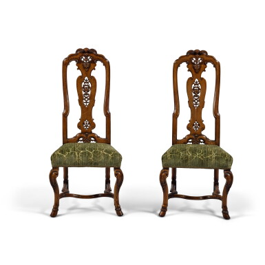 View full screen - View 1 of Lot 27. A Pair of George I Style Walnut Side Chairs, 19th Century .