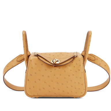 View full screen - View 1 of Lot 599. Tabac Camel Ostrich Mini Lindy 20 Gold Hardware, 2020.