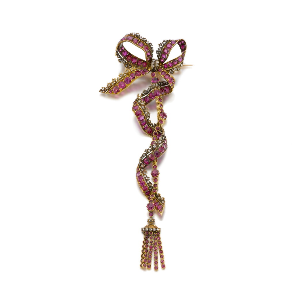 View full screen - View 1 of Lot 175. A ruby and diamond brooch, mid-19th century.
