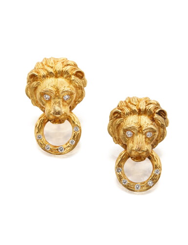View full screen - View 1 of Lot 21. PAIR OF GOLD AND DIAMOND EARCLIPS, VAN CLEEF & ARPELS.