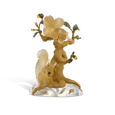 View full screen - View 1 of Lot 130. A 14 ct gold and hardstone figural group of squirrels, Andreas von Zadora-Gerlof, circa 1990 .