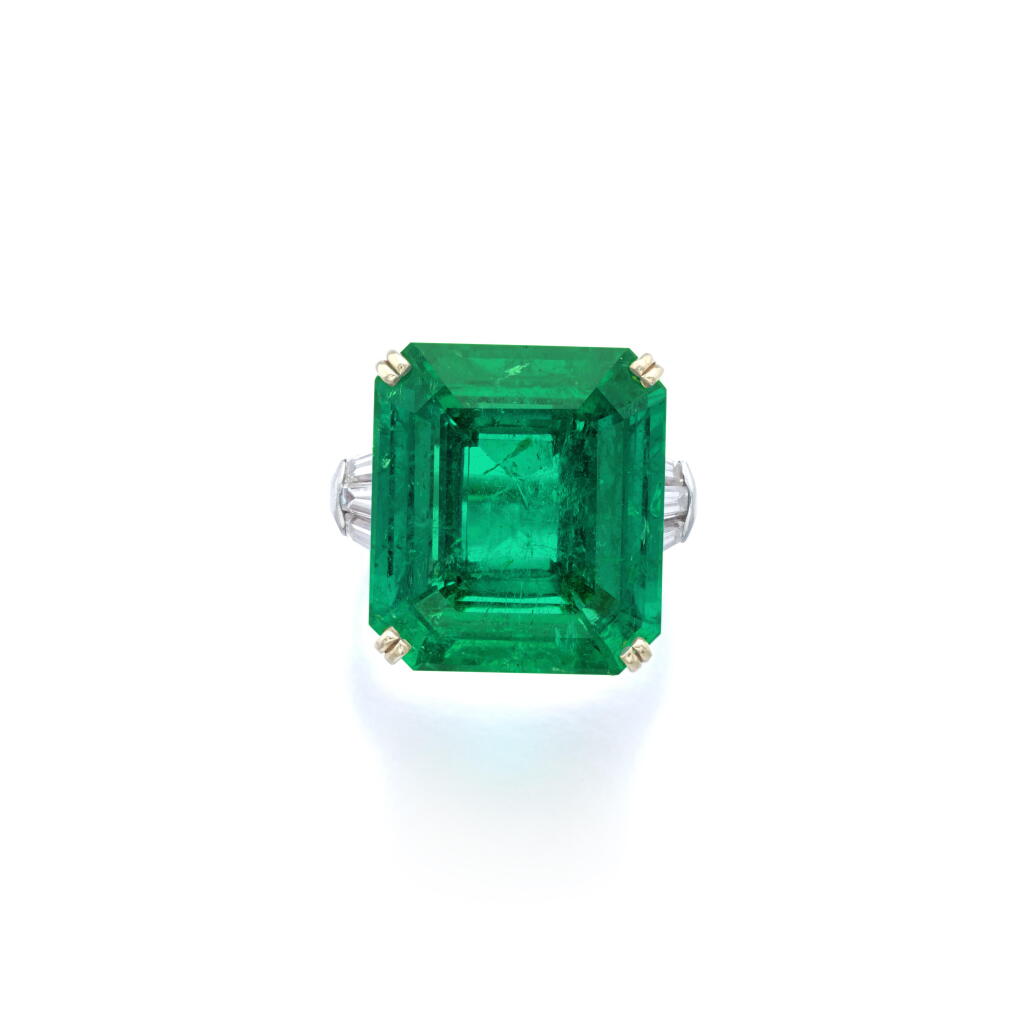 View full screen - View 1 of Lot 562. Emerald and diamond ring.