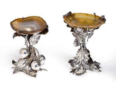 View full screen - View 1 of Lot 32. Two Italian Silver and Agate Tazza, Mario Buccellati, Milan, Late 20th Century.