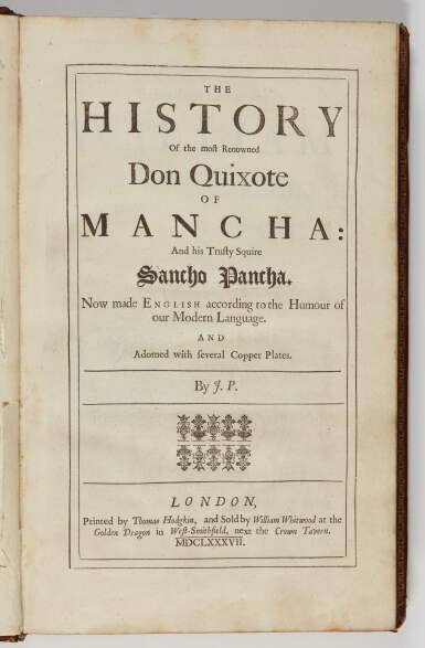 View full screen - View 1 of Lot 87. Cervantes, The history of Don Quixote, 1687, contemporary fine binding.