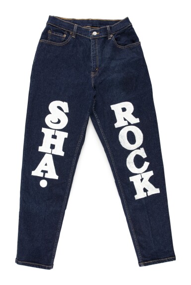View full screen - View 1 of Lot 14. MC SHA-ROCK'S LEVIS 505 JEANS WITH CUSTOM DESIGNS BY BUDDY ESQUIRE, CA 1999.