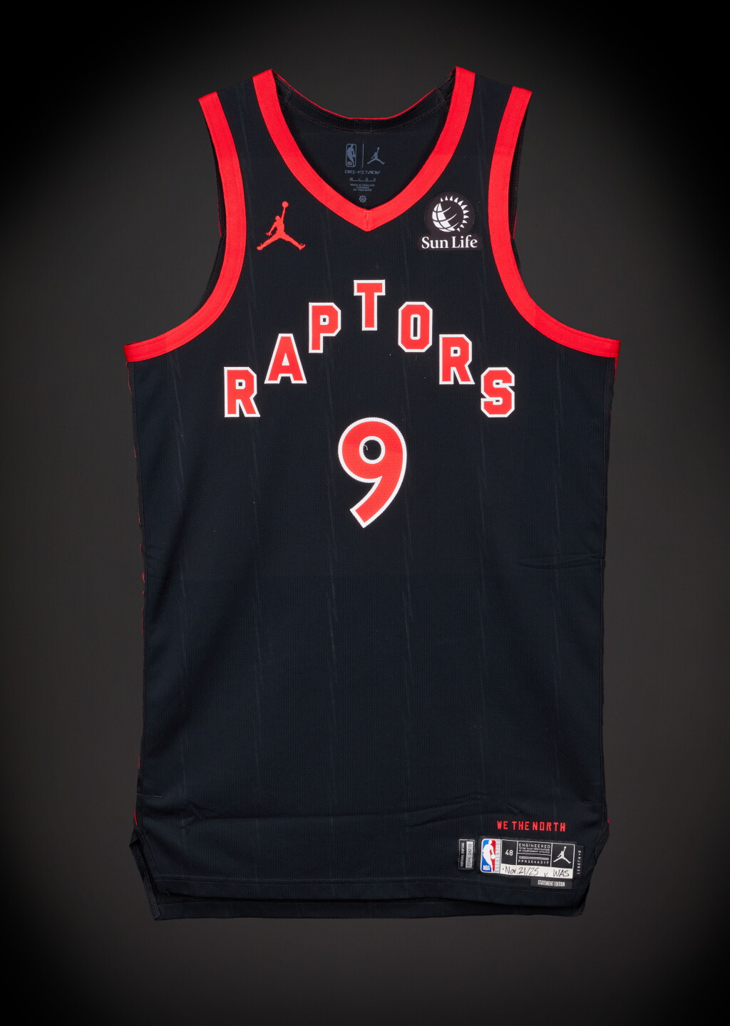 View full screen - View 1 of Lot 43. RJ Barrett Toronto Raptors 2025-2026 Emirates NBA Cup Game Worn Statement Edition Jersey.