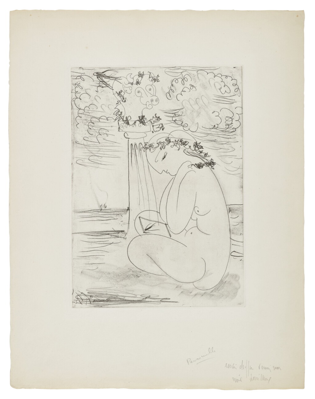 View full screen - View 1 of Lot 20. PABLO PICASSO | JEUNE FEMME SURPRENANT LE REFLET D'UNE HIRONDELLE DANS SON MIROIR (B. 290; BA. 610).